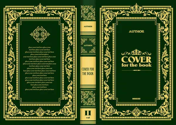 Süslü deri kitap kapağı ve eski süs çerçeveleri. Royal Golden tarzı tasarım. Tarihi bir roman. Oriental stil Vektör çizimi. El çizimi illüstrasyon