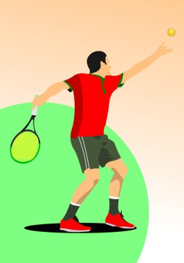 Tenis oyuncusu. Renkli vektör el çizimi 