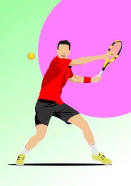 Tenis oyuncusu. Renkli vektör el çizimi 