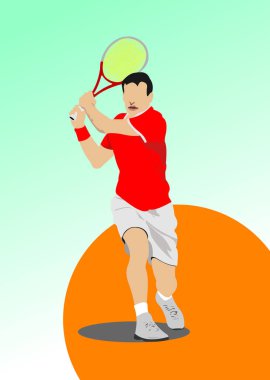 Erkek tenisçi. Renkli Vektör 3d el çizimi illüstrasyon 