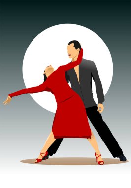 Tango yapan bir çift. Vektör Renkli el çizimi 3d illüstrasyon