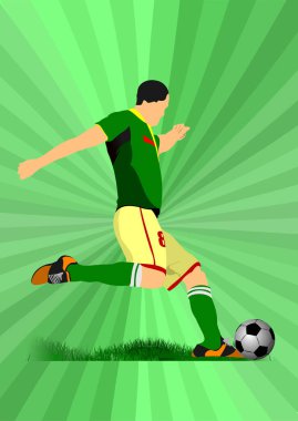 Futbolcu posteri. Vektör Rengi 3d illüstrasyon. El çizimi illüstrasyon.