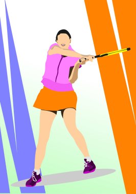 Tenis oyuncusu posteri. Tasarımcılar için Renkli Vektör 3 boyutlu illüstrasyon. El çizimi illüstrasyon