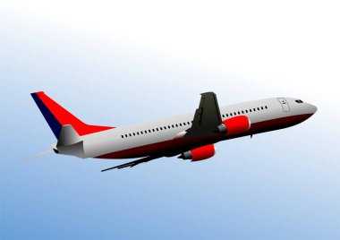 Uçak havalandı. El çizimi Vektör 3d illüstrasyon 