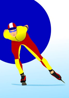 Hız pateni koşucusu posteri. Vektör 3 boyutlu illüstrasyon. El çizimi illüstrasyon