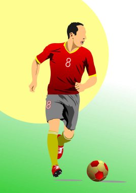  Futbol (futbol) posteri. Renkli Vektör eli 3d illus çizildi