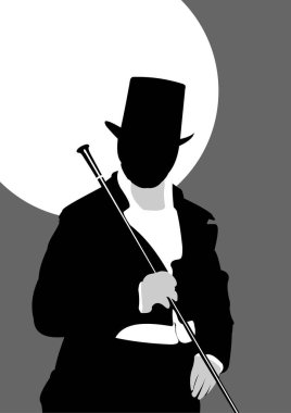 Londra 'nın yakışıklı beyefendileri. Beyaz-siyah vektör el çizimi 