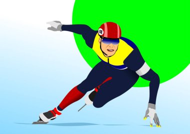 Kısa pist sürat pateni. 3d vektör renk el çizimi