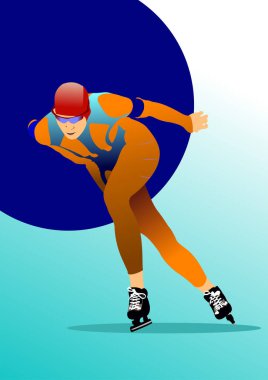 Hız pateni koşucusu posteri. Vektör 3 boyutlu illüstrasyon. El çizimi illüstrasyon