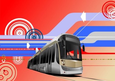 Tramvay görüntülü soyut yüksek teknoloji renk arkaplanı. 3d vektör el çizimi 