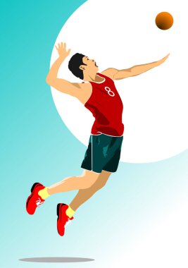 Genç voleybol oyuncusu. 3d renk el çizimi vektör çizimi