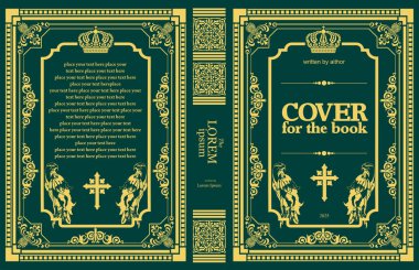 Süslü deri kitap kapağı ve eski süs çerçeveleri. Royal Golden tarzı tasarım. Tarihi bir roman. Oriental stil Vektör çizimi. El çizimi illüstrasyon 