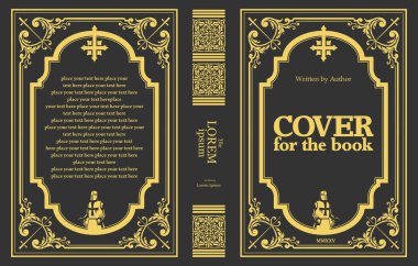 Süslü deri kitap kapağı ve eski süs çerçeveleri. Royal Golden tarzı tasarım. Tarihi bir roman. Oriental stil Vektör çizimi. El çizimi illüstrasyon