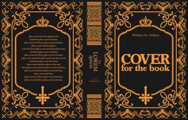 Süslü deri kitap kapağı ve eski süs çerçeveleri. Royal Golden tarzı tasarım. Tarihi bir roman. Oriental stil Vektör çizimi. El çizimi illüstrasyon 