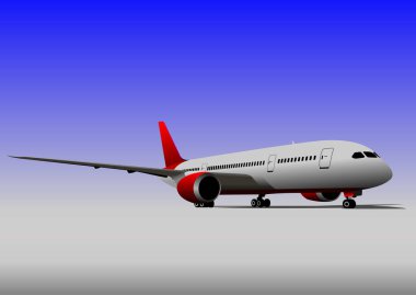 Uçak siluetleri. Uçak havaalanında. Vektör Rengi 3d el çizimi illüstrasyon. 