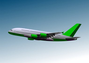 Uçak yayında. İniş. Havalan. Vektör Eli 3d illüstrasyon çizdi