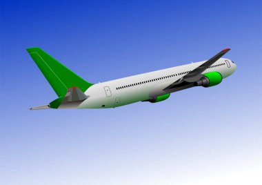 Uçak yayında. İniş. Havalan. Vektör Eli 3d illüstrasyon çizdi