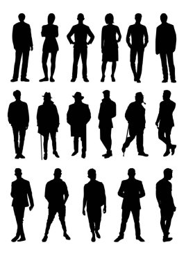 İnsan siluetleri. Siyah beyaz illüstrasyon
