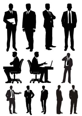 İnsan siluetleri. Siyah beyaz illüstrasyon