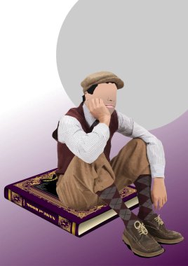 Oturan genç adam. 3d renk vektörü illüstrasyonu