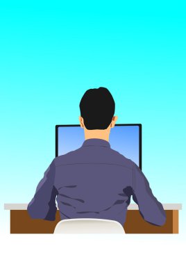 bilgisayar masa başında çalışan adam
