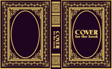 Ornate gold book cover design featuring oval frames and borders 