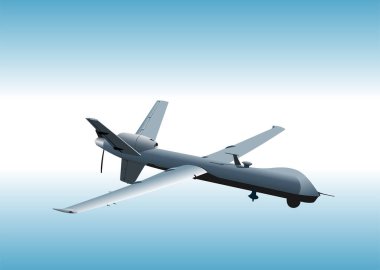 Askeri hava aracı açık mavi gökyüzünde uçuyor.