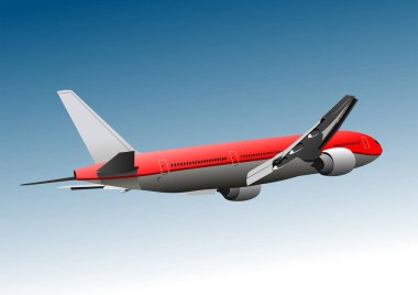 Mavi gökyüzünde uçan kırmızı ve beyaz uçak