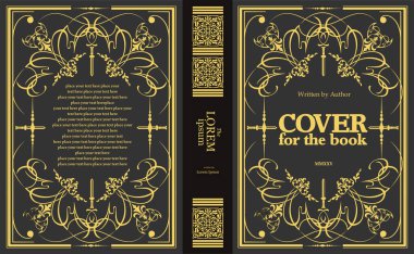 Altın süsler ve kılıçların yer aldığı zarif kitap kapağı tasarımı