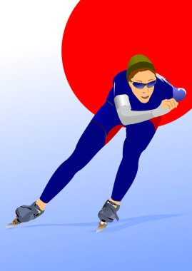 Genç bayan sürat patencisi buz pistinde kayıyor.