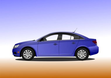 Değişken arka planda park etmiş mavi modern sedan araba.