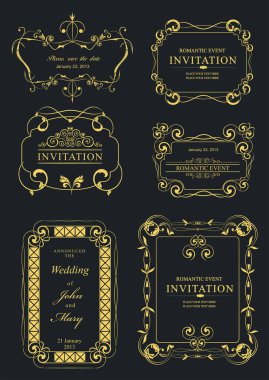 Altı altın çerçeve davetiye tasarımı için sofistike zarafet sergiliyor