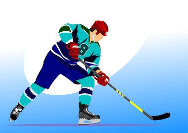 Profesyonel hokey oyuncusu paten kayıyor ve diske atış yapmaya hazırlanıyor.