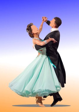 Balo dansçıları zarif bir vals gösterisi sergiliyorlar zarafet ve hassasiyet sergiliyorlar.