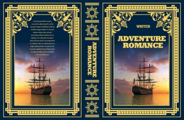 Günbatımında yelkenli bir geminin yer aldığı bir macera romanı kapağı. Hayır Al.