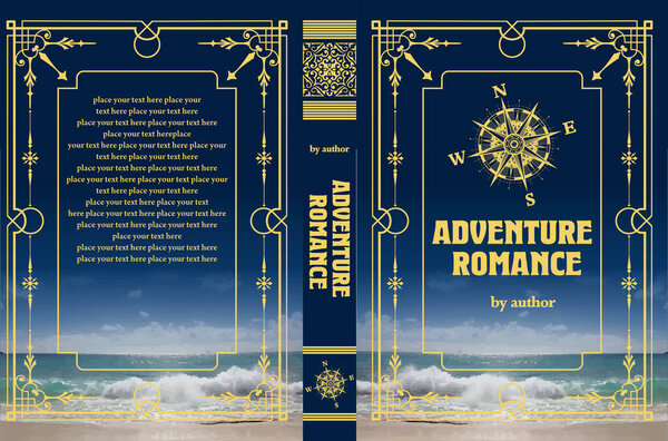 Adventure romance novel cover featuring a compass rose and a beach scene