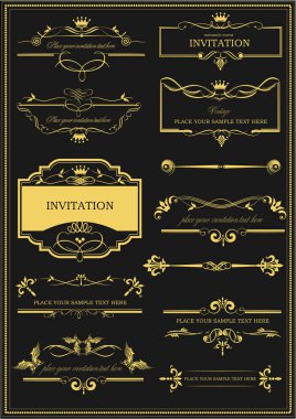 Davet, sertifika, diploma, menü, sayfa dekorasyonu için altın kaligrafik tasarım unsurları