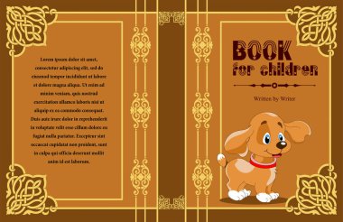 Süslü bir çerçeveyle süslenmiş bir çocuk kitabının kapağını süsleyen sevimli köpek yavrusu tuhaf ve davetkar bir tasarım yaratıyor.