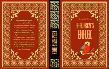 Altın çerçeveli ve küçük kuşlu çocuk kitabının kırmızı kapağı edebiyat, eğitim ve çocukluk teması için mükemmel.