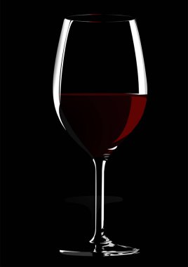 Koyu bir zemin üzerinde kırmızı şarap bulunan kristal cam sofistike ve davetkar bir atmosfer yaratıyor.