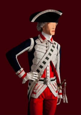 18. yüzyıl askeri üniforması giyen tarihi canlandırıcı, belirli bir zaman diliminden bir askeri temsil ediyor.