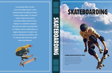 Kaykaycının havada bir numara sergilediği dinamik bir illüstrasyon, kaykay rehberi kapağı veya promosyon malzemesi için ideal