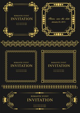 Lüks altın çerçeveler ve sınırlar davetiye tasarımlarına zarafet katar, düğünler ve özel günler için mükemmeldir.