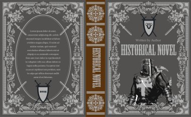 Bir şövalye, kılıç ve klasik çerçeve sergilenen kitap kapağı tasarımı, tarihi romanlar veya fantezi edebiyatı için ideal