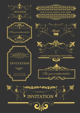 Zarif düğün davetiyeleri tasarlamak ve tarih kartlarını saklamak için mükemmel, çiçekli süslemeler içeren klasik çerçeveler, sınırlar ve afişler koleksiyonu