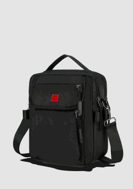 Siyah çantalı adamlar beyaz arka planda izole edilmiş. Renk vektörü 3d illüstrasyon