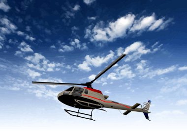Güzel bulutlu gökyüzünde uçan modern helikopter, hava taşımacılığı konsepti