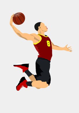 Profesyonel basketbolcu rekabetçi bir maçta skor yapıyor, atletizm ve yetenek sergiliyor