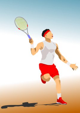 Profesyonel tenisçi bir tenis maçında zıplayarak topa servis yapıyor.