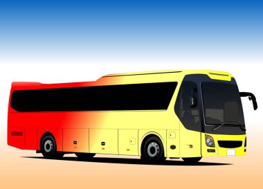 Güneşli bir günde renkli otobüs yolculuğu, seyahat ve ulaşım temaları için ideal